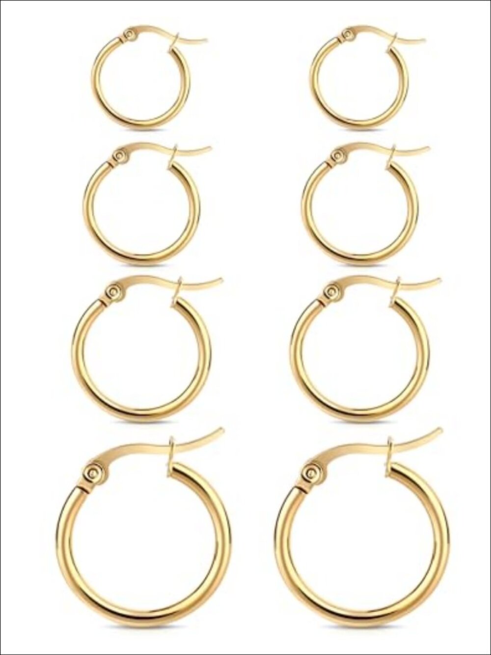 4 Pairs Gold Plated Stainless Steel Hoop Earrings Women Huggie Set